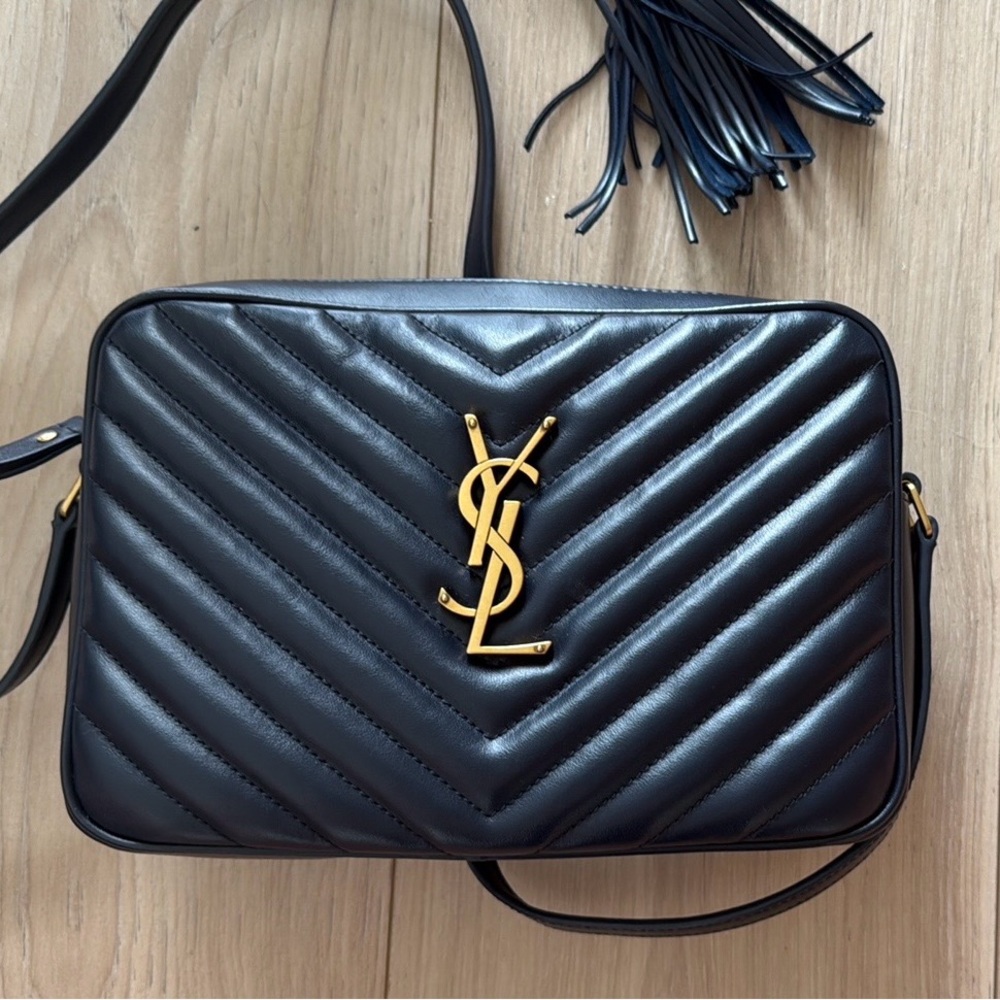 Saint Laurent Black Crossbody Bag with Gold Logo
